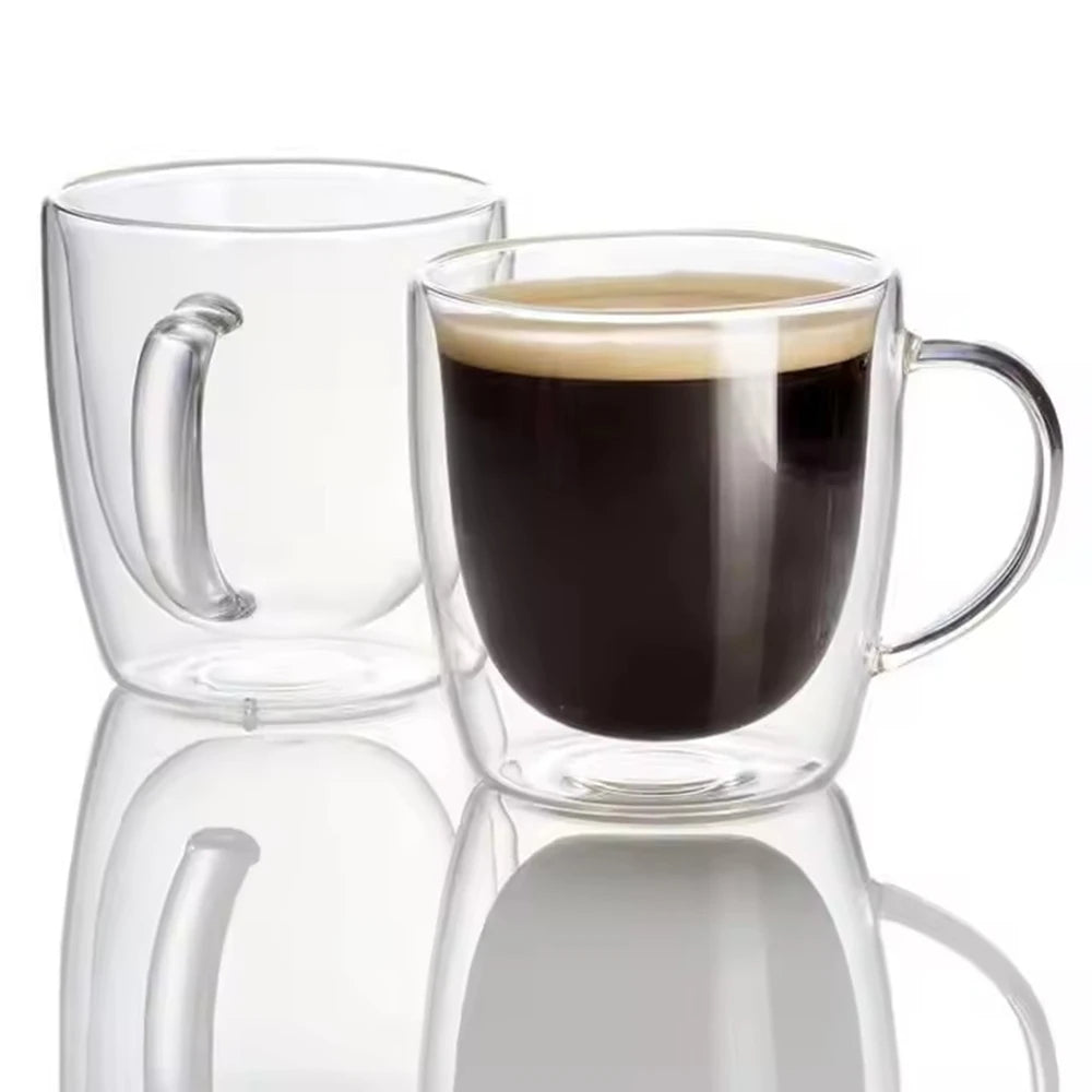 Coffee tea cup double wall borosilicate transparent glass cup glass hot milk cup With Handle 40oz tumbler with design